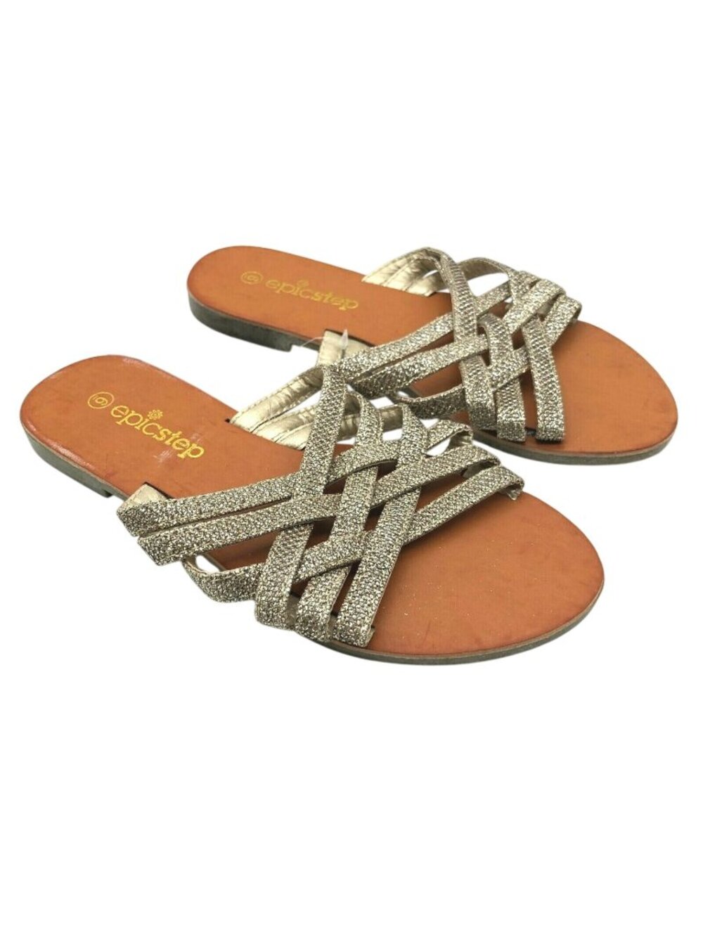 Epic Step Womens Sandals Strappy Slides Glitter Gold Size 6